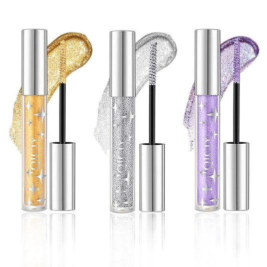 Petansy 3 Colors Glitter Mascara Waterproof Long Lasting Lightweight Smudge-Proof Colored Mascara Diamond Sparkling Colorful Mascara，Voluminous Colorful Eyelashes Party Stage Use Makeup for Women