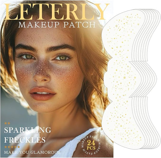 24 Pcs Glitter Freckles Face Tattoo,Gold Face Glitter Makeup Patches Cute Sparkle Freckles Patches Waterproof Makeup Speckles for Face Accessories for Women Girls