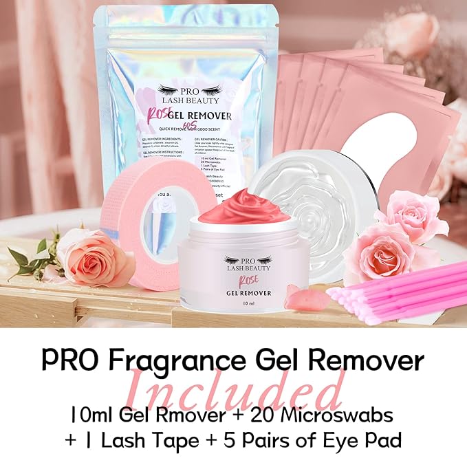 Eyelash Extension Remover Kit 10ML Fragrance Lash Remover for Lash Extensions Rose Scent Eyelash Remover with Eye Patch Microswab Brushes No Irritation Quick Dissolves Eyelash Adhesive Removal Rose