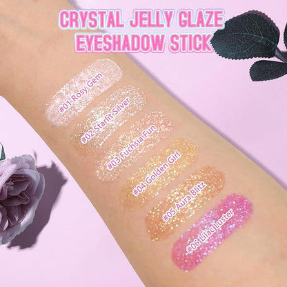 Crystal Jelly Glaze Eyeshadow Stick: Long Lasting Glitter Eye Shadow - Lightweight Highlighter Stick - Shimmering Skin Makeup for Eye, Body, Lip and Leg (04 Golden Girl)