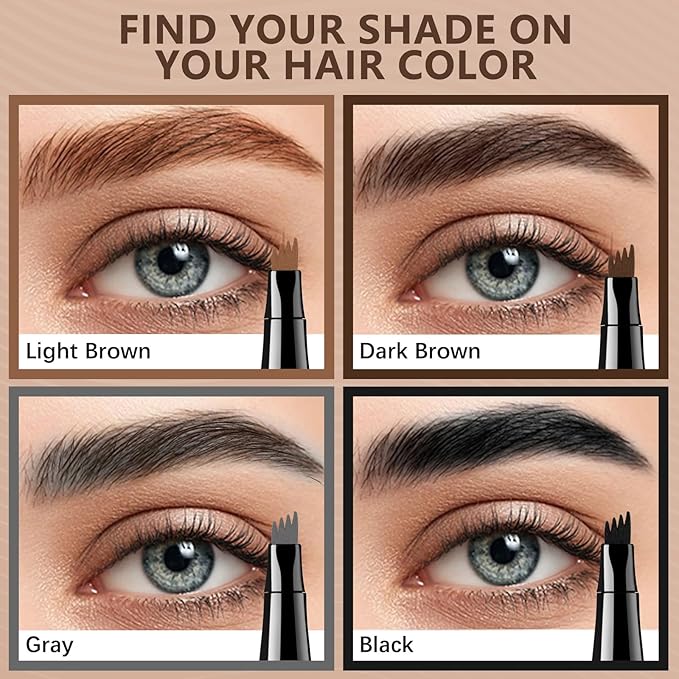 Eyebrow Pen Waterproof Eyebrow Pencil Natural Simulation Eyebrow Pencil for women's professional makeup with 4 Fork Tip for Natural-Looking Hair-Like Defined Brows, Last All-Day (Dark Brown)