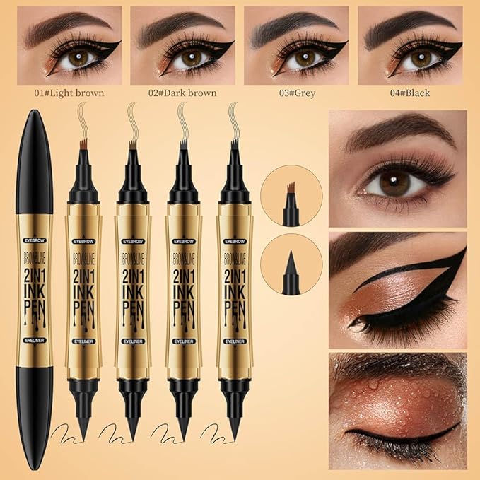 2 in 1 Magic Eyebrow Pencil, 4 Tip Microblade Eyebrow Pen Microblading Eyebrow Pencil Contouring Pen for Natural Daily Look Eyebrow Makeup