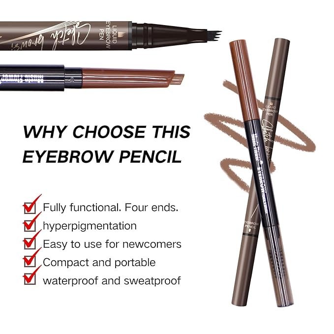 2-in-1 Dual Brow Pencil Set: Waterproof, Anti-Smudge, Anti-Oil, with Brush & Thick/Thin Tip (dark-004)