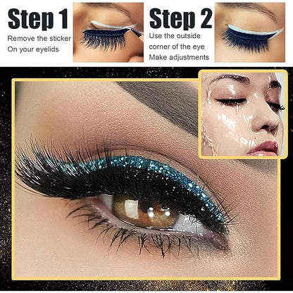 4 Pairs Black 2 IN 1 Fake Eyelashes Eyeliner Stickers, Reusable Adhesive Eyelash Stickers, Winged Quick Easy Application