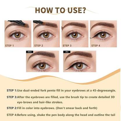 Microblading Eyebrow Pen,2-in-1 Eyebrow Tattoo Pencil 4 Fork Tip with Eyeliner,Multifunction Double Head Waterproof Eyebrow Pencil Create Natural Looking Brows (Dark Brown)