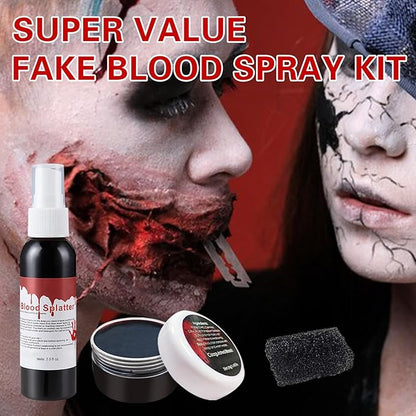 Halloween Makeup Kit - Washable Fake Blood Spray, Gel, and Sponge - Special Effects Kit for Vampire Zombie SFX Cosplay