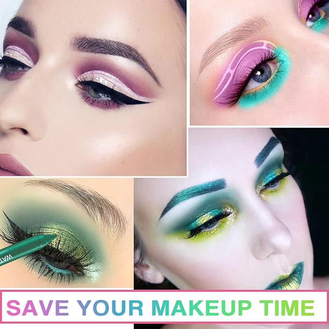 12 Colors Colorful Eyeliner Pencils Set Glitter Colored Eyeliner Pen Kit Metallic Pearl Green Purple White Blue Matte Eye Shadow Pencil Long Lasting Waterproof Professional Eye Makeup Pen Set (12Pcs)