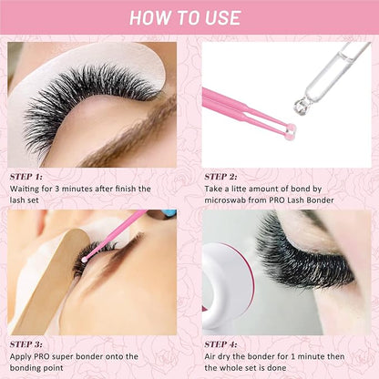 Lash Bonder for Eyelash Extensions Super Bonder Glue Accelerator with 10Pcs Cotton Swab Lash Extension Sealant Longer Retention Waterproof Oil-Proof Special Dropper Design for Dose Control(Rose,15ml)