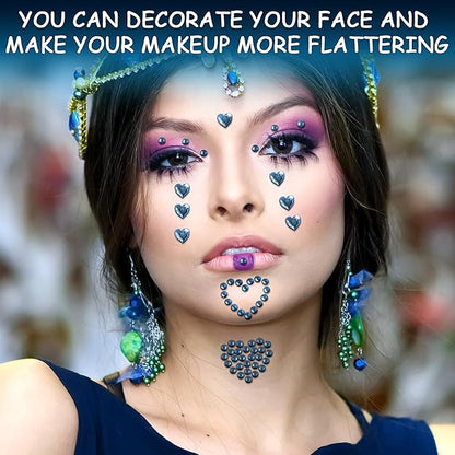 3 Sheets Face Gems Jewels Self Adhesive Rhinestones Gems for Face Eyes Makeup Hair Body Stick on Rhinestones Stickers for Valentine Festival Decal Decor(Light Blue)