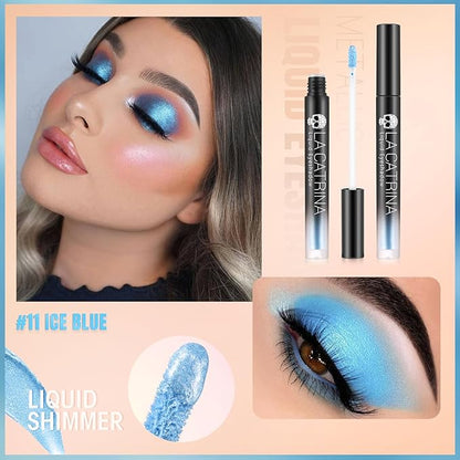 Liquid Shimmery Eyeshadow Light Blue Shinny Eyeshadow, Intense Color Payoff Korean Sparkling Eyeshadow, Long Lasting Quick-Drying Crease-resistant Eye Shadow with Metallic Finish, #11 Ice Blue