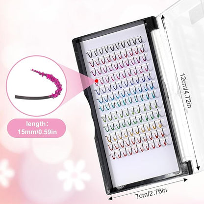Glitter Lash Extensions 12 Colored Mix Single Lash Spike Eyelash Extension 120 Pcs D Curl Lashes 15mm Lash Extensions Wide Individual Lashes Cluster for Personal Makeup Soft False Eyelashes