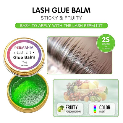 PERMANIA Lash Glue Balm, Eyelash Lifting Adhesives Strong Hold and Perfectly Shaped Eyebrows for Brow Lamination Kit, Lash Lift Balm Bright Colors & Fruity Flavours Fast Drying & Waterproof (Green)