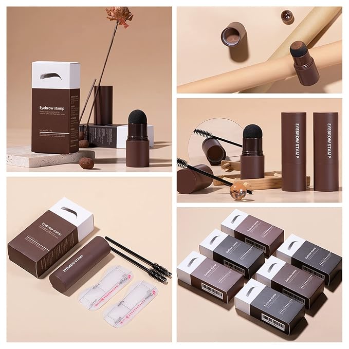 Eye-Brow Stamp Stencil Kit, Waterproof Brow Stamp Shaping Kit Eyebrow Definer, Eyebrow Filling Powder Stamp, Women Makeup Tools with 10 Reusable Eyebrow Stencils, 2 Eyebrow Brushes(Natural Brown)