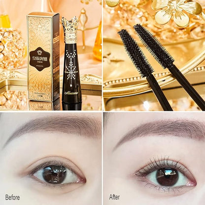 4D Silk Fiber Lash Mascara Waterproof, Liquid Lash Extension Crown Mascara Black Volume and Length, Long Lasting, Thickening & Lengthening, All Day Full, Long, Thick, Smudge-Proof Eyelashes