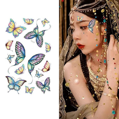 Eye Shiny Butterfly Flower Stickers Facial Body Glitter Butterfly Makeup Stickers for Women Girls Waterproof Temporary Fake Flower Tattoo Sticker for Halloween Costume Party Facial Body Decoration 6 sheets