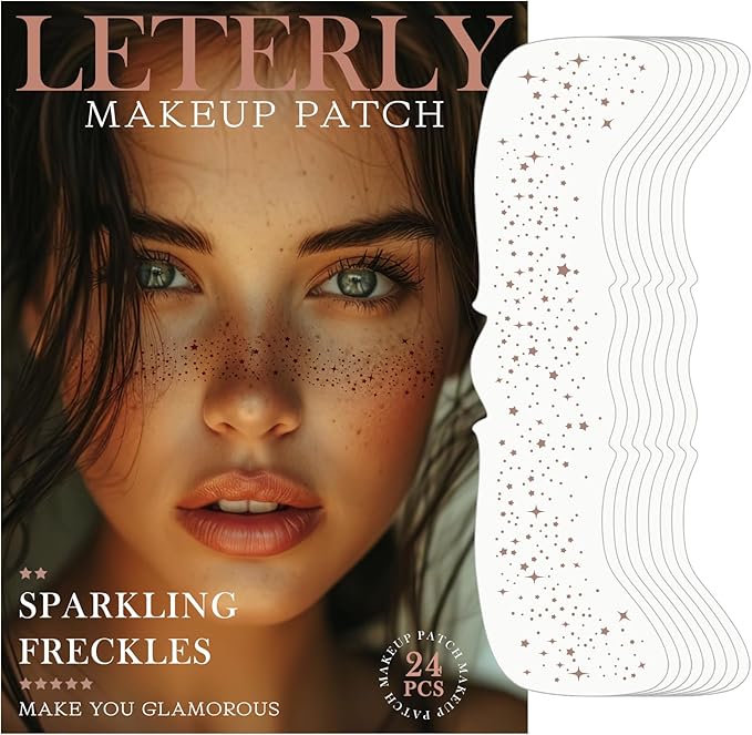 24 Pcs Glitter Freckles Face Tattoo,Brown Face Glitter Makeup Patches Cute Sparkle Freckles Patches Waterproof Makeup Speckles for Face Accessories for Women Girls