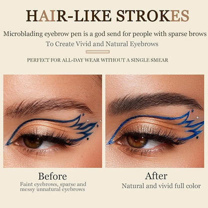 Microblading Eyebrow Pen-Upgraded Eye Brow Pencils for Women Brown with Micro-Fork Tip Applicator, Smudge-Proof and Waterproof Eyebrow Pencil for Natural Hair-Like, Last All-Day Wear, Light Brown