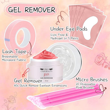 Eyelash Extension Remover Kit 10ML Fragrance Lash Remover for Lash Extensions Rose Scent Eyelash Remover with Eye Patch Microswab Brushes No Irritation Quick Dissolves Eyelash Adhesive Removal Rose