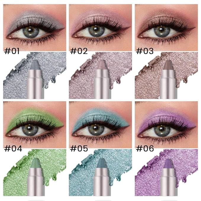 6Pcs Cream Eye Shadow Sticks Sets,Bronze Champagne Taupe Green Blue Violet Purple Shimmer Matte Pencil Eyeshadow Applicator Stick,Eye Shadow Brightener Stick Eye Makeup Palette Long Lasting Naturing