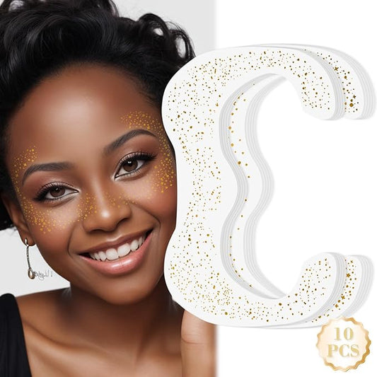 Glitter Freckles Face Tattoo, Sparkle Glitter Freckles, Waterproof Face Makeup Patches for Women Girl (5 Golden Stars+5 Golden Dots)
