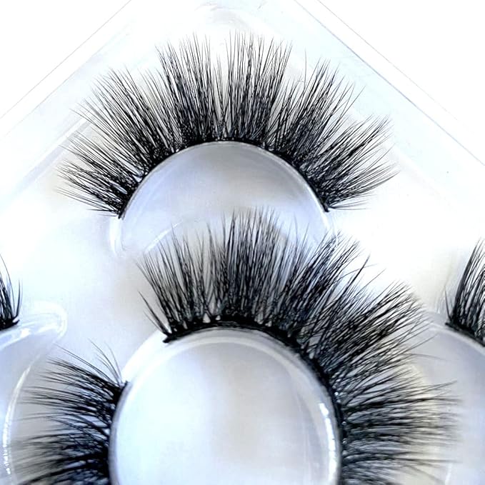 Sunniess False Eyelashes 8D Faux Mink Lashes 100% Handmade Reusable Natural Look Fake Eye lashes Cat-Eye Fluffy Wispy Lashes Dramatic Long Thick Volume Soft Lashes Packs