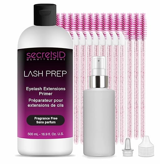 3 in 1 Eyelash Extension Primer Bulk 16 Oz - No Rinse Lash Cleanser and Bonder - Made in America Kit with 100 Wands for Lash Technicians and Brow Stylists for Optimal Retention - Fragrance Free