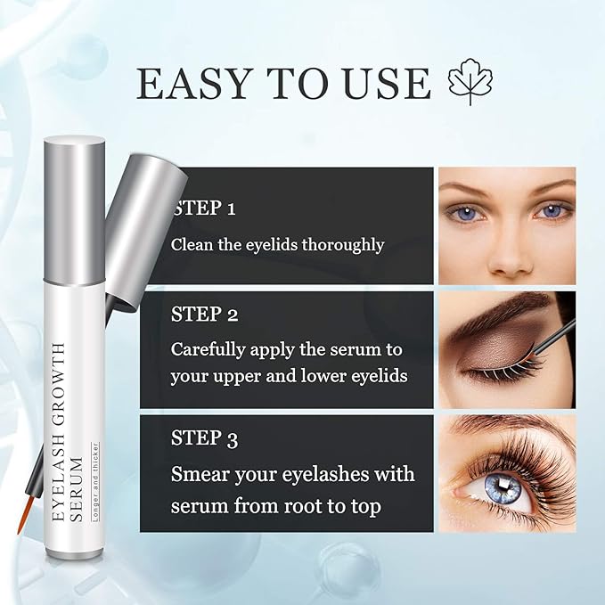 Eyelash Growth Serum, Natural Growth Enhancer Serum for Lash and Brow, Pure Plant Extract Enhancing Serum for Eyelashes and Eyebrows with Applicator, Irritation Free
