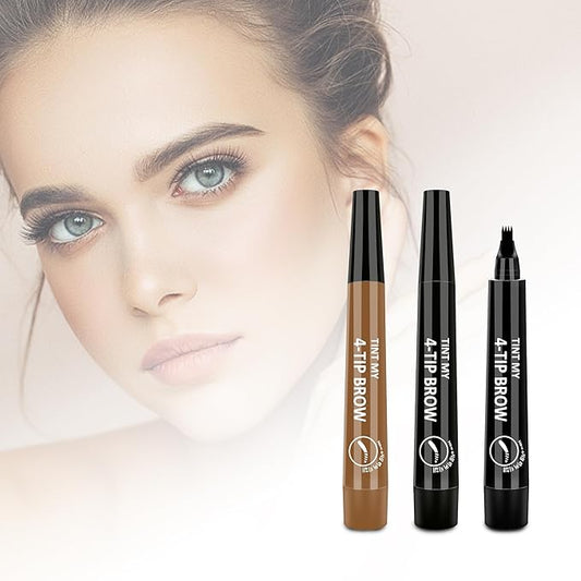2024 New Magic Eyebrow Pencil, 3D Waterproof Microblading Eyebrow Pencil Contouring Pen, 4-point Brow Lifter, Natural Fine Stroke Microblading Eyebrow Pencil(Black&Light Brown)
