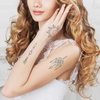 XMASIR Tattoo Kit, Temporary Tattoos Stencils 18 Sheets Pink Henna Tattoo Templates Flower Sun Moon Indian Arabian Face Body Paint DIY for Girls Women (Pink)