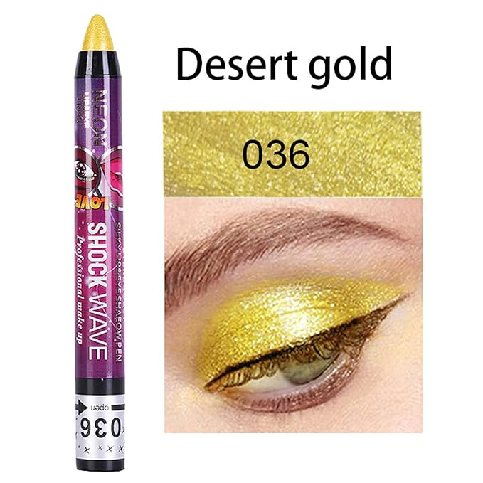 Vtrem 4 Colors Purple Red Brown Gold Shimmer Glitter Eyeshadow Pen Lip Pen 2-in-1 Lying Silkworm Highlighter Eye Shadow Pen Waterproof Long Lasting Eye Shadow Set Pen Eyeliner Kit