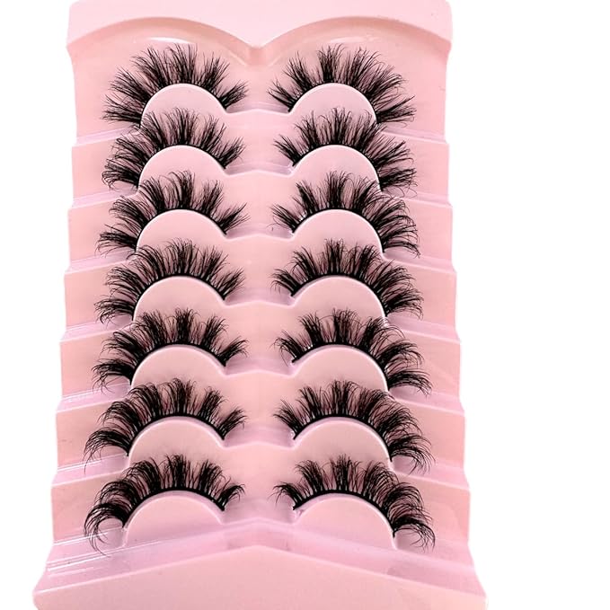 HBZGTLAD New 7 Pairs False Eyelashes Wispy Lashes Natural Look Fake Eyelashes Cat Eye Lashes Faux Mink Fluffy Strip False Lashes Pack (G64)