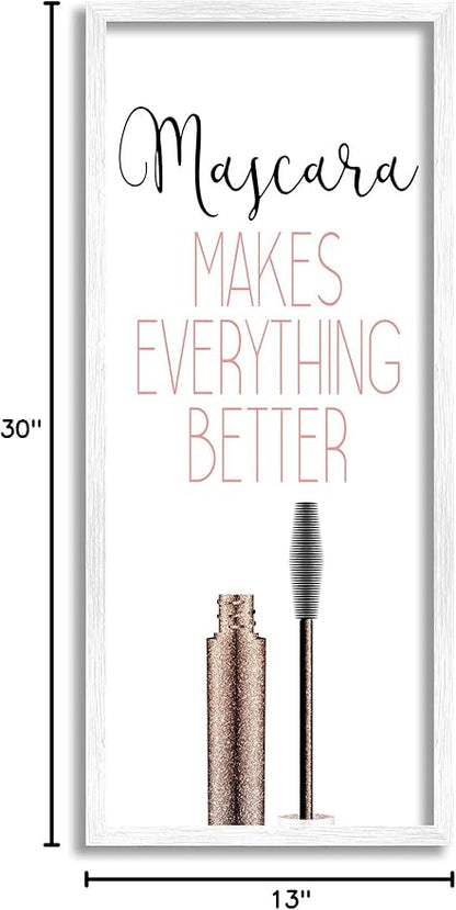 Stupell Industries Mascara Fashion Designer Modern Pink Word, Design by Kimberly Allen White Framed Wall Art, 13 x 30