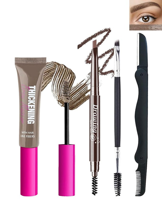Waterproof Tinted Brow Gel Kit,1 Taupe Tinted Eyebrow Mascara Gel & 1 Eyebrow Pencil Dark Brown, Brow Filler Lift Fast Sculpt Waterproof Eyebrow Gel Glue, Eye Brow Makeup with Brow Razor & Brush-Set 1