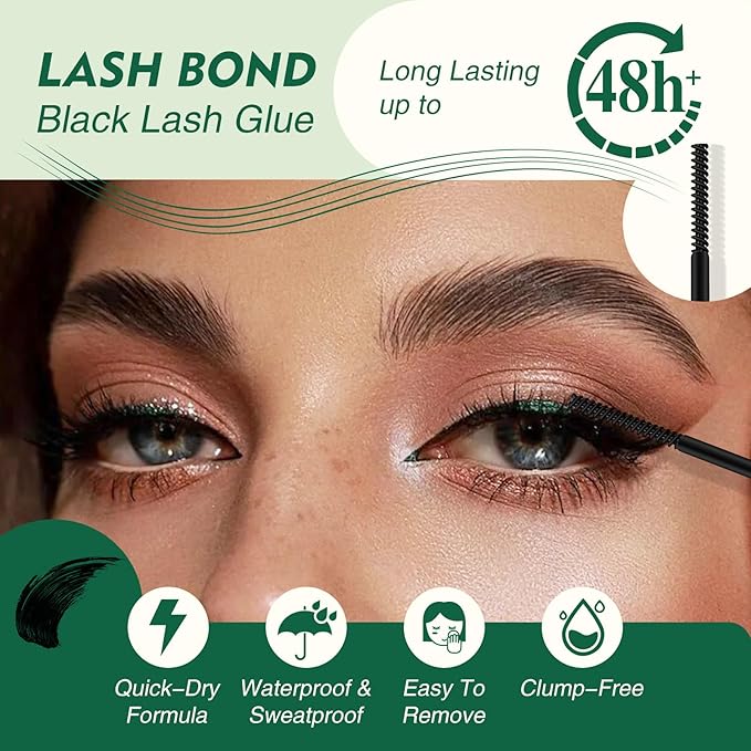 Lash Bond and Seal 10ML Comfortable Cluster Glue - Waterproof, Latex-Free for Sensitive Eyes - Strong, Gentle Lash Glue (Black)