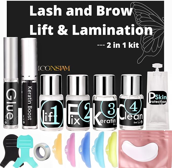 Eyelash Perm Eyebrow Lamination 2 in 1 Kit Easy DIY at Home 5 Minutes Curl Lift Long-Lasting a Month Professional Tool Make Lash and Brow More Volume 6 Weeks (2 1-Lash kit), Black