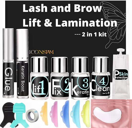 Eyelash Perm Eyebrow Lamination 2 in 1 Kit Easy DIY at Home 5 Minutes Curl Lift Long-Lasting a Month Professional Tool Make Lash and Brow More Volume 6 Weeks (2 1-Lash kit), Black
