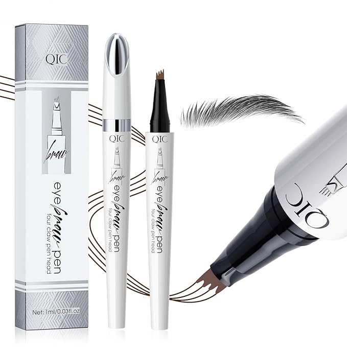 Upgraded Microblading Eyebrow Pen, 4-Fork-Tip Magical Eyebrow Pencil, 3D Natural Hair-Like Brows Makeup, Waterproof & Long-Lasting for All Day, Christmas Gift for Mom Wife or Girlfriend, Gray