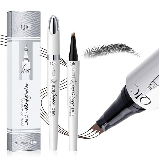 Upgraded Microblading Eyebrow Pen, 4-Fork-Tip Magical Eyebrow Pencil, 3D Natural Hair-Like Brows Makeup, Waterproof & Long-Lasting for All Day, Christmas Gift for Mom Wife or Girlfriend, Gray