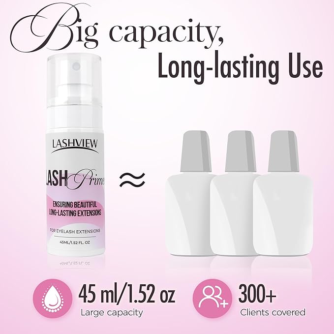 LASHVIEW 2025 Update Lash Primer for Eyelash Extensions 45ml Professional Use Only Easy to Removes Proteins and Oils Increase Adhesive Bonding Power