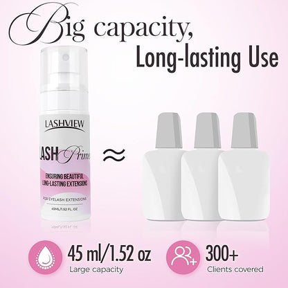 LASHVIEW 2025 Update Lash Primer for Eyelash Extensions 45ml Professional Use Only Easy to Removes Proteins and Oils Increase Adhesive Bonding Power
