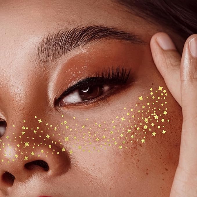 Glitter Freckles Face Tattoo - 6 PCS Gold Makeup Speckles, Glow Up Patches for Face