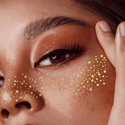 Glitter Freckles Face Tattoo - 6 PCS Gold Makeup Speckles, Glow Up Patches for Face