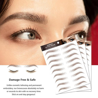 Brown Eyebrow Tattoo 66 Pairs, Hair-Like Popular Fake Eyebrows Waterproof Lasting 4D Realistic Makeup Tattoo Arch Style, Eyebrow Transfer Stickers for Women Girls