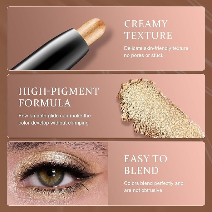 Waterproof Eyeshadow Stick Set,Staying Power Creamy Texture Eyeshadow Stick,Shimmer and Matte,long wear Metallic Shimmer Matte Cream Eye Shadow Eyeliner Brightener Pencil Crayon (Set A)