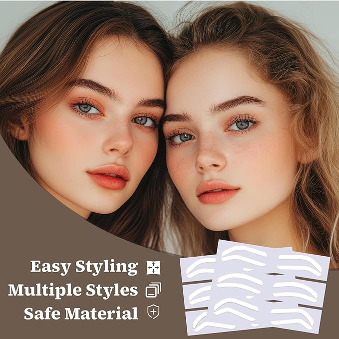 24Pairs Eyebrow Stencil Stickers Disposable, Adhesive Eye Brow Stencils for Women, 3Shapes Eyebrow Tape Strips, Airbrush Eyebrow Stencils Mapping Shaping Guides Brow Template for Tinting Makeup