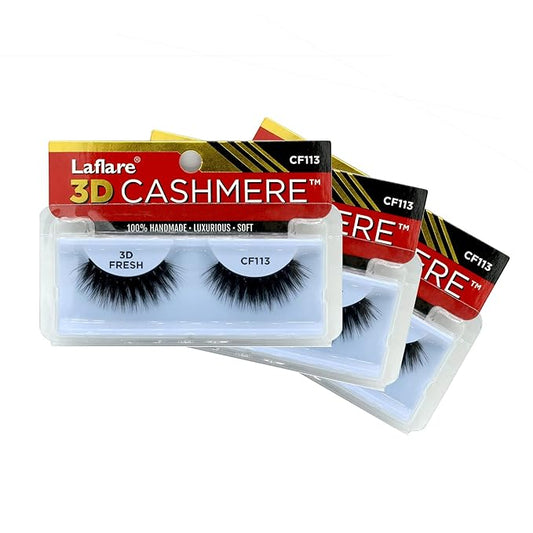 LAFLARE 3D CASHMERE Eyelashes, Natural Look, FRESH, GLAM, WISPY, HOT, Fluffy, Soft, Reusable, Luxurious Handmade Strips False Lashes - 3 PACKS SPECIAL BUNDLE CF (CF113, 3)
