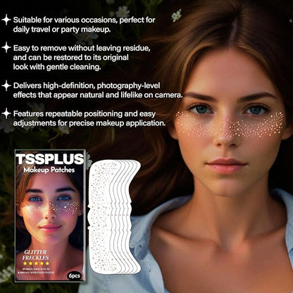 Glitter Freckles Face Tattoo - 6PCS Rose Gold Glitter Freckle Tattoos for Women, Sparkle Freckles for Face, Fake Freckles Glitter Makeup, Freckle Stickers for Face & Body (Rose Gold)