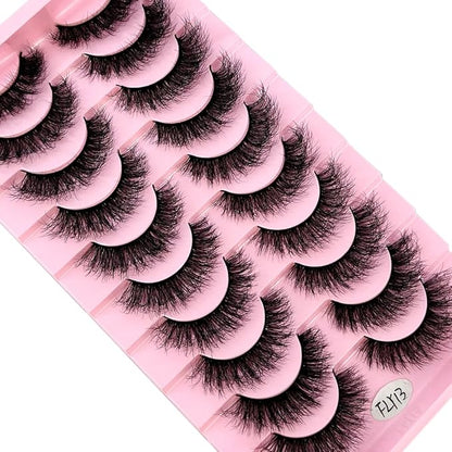 HBZGTLAD New 10 Pairs 3D Mink Lashes False Eyelashes Handmade Wispy Fluffy Long Lashes Natural Eye Makeup Tools Eye Lashes(Fly-13)