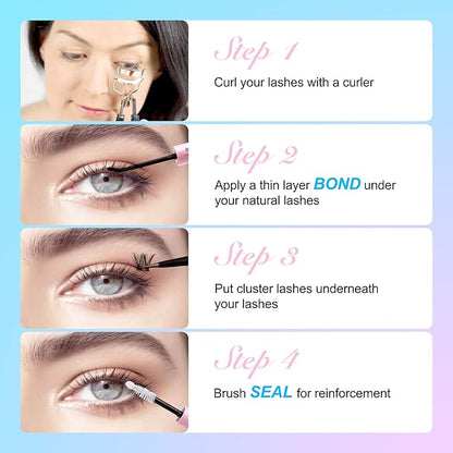 JIMIRE Bond and Seal Lash Glue for Lash Clusters DIY Eyelash Clusters Strong Hold Eyelash Adhesive 10ml 2 in 1 Waterproof Lash Glue for DIY Eyelash Extensions at Home