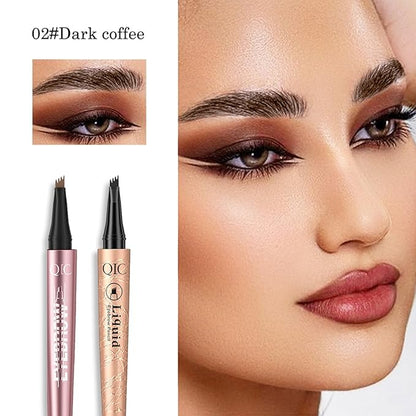 2 Pcs Eyebrow Tattoo Pencil,3D Microblade Eyebrow Pen with 4 Fork Tip Magic Eyebrow Pencil Waterproof Smudge-proof Natural Eyebrow Hair Micro Eye Brow Pencil for women (Dark Brown)